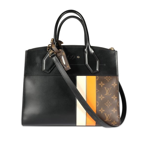 Louis Vuitton Black Calfskin & Monogram Canvas City Steamer MM Tote - Picture 1 of 8